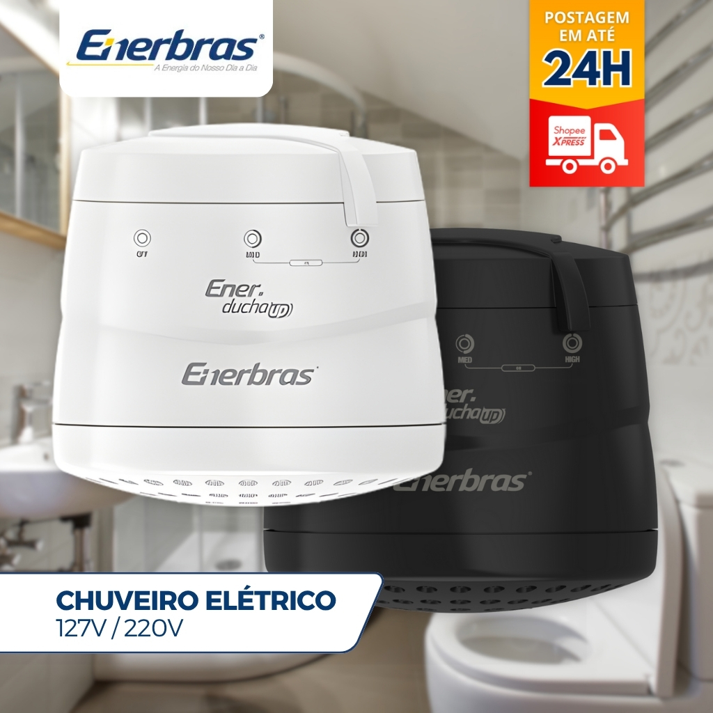 Chuveiro Eletrico 127v 220v Ducha Branco Preto Eletrico Enerducha Up 3 Temperaturas Enerbras 5500w em Oferta na Shopee
