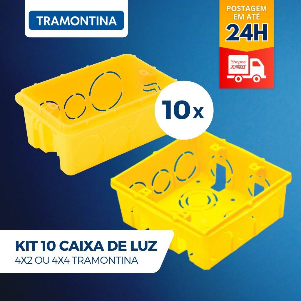 Caixa de luz 4x2 e 4x4 Amarela - Tramontina - 10 UNIDADES