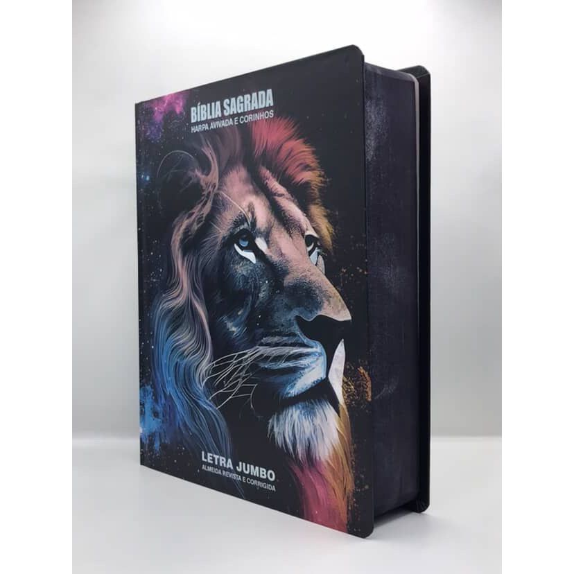 Bíblia Sagrada Letra Jumbo Full Color Com Harpa e Corinhos Leão Galaxia em Oferta na Shopee