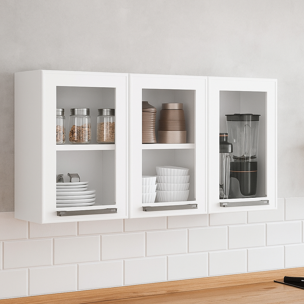 Armário de Cozinha Aéreo Itatiaia Aço 3 Portas Com Vidro Florença Branco Neve em Oferta na Shopee