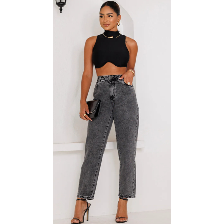 Calça Jeans Mom Feminina Cintura Alta 101vibes 100% Algodão