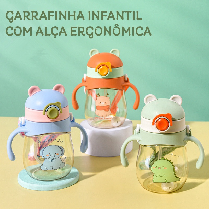 Garrafinha infantil com Canudo Copo de agua portátil bebe Garrafa Transição Bebe Treinamento