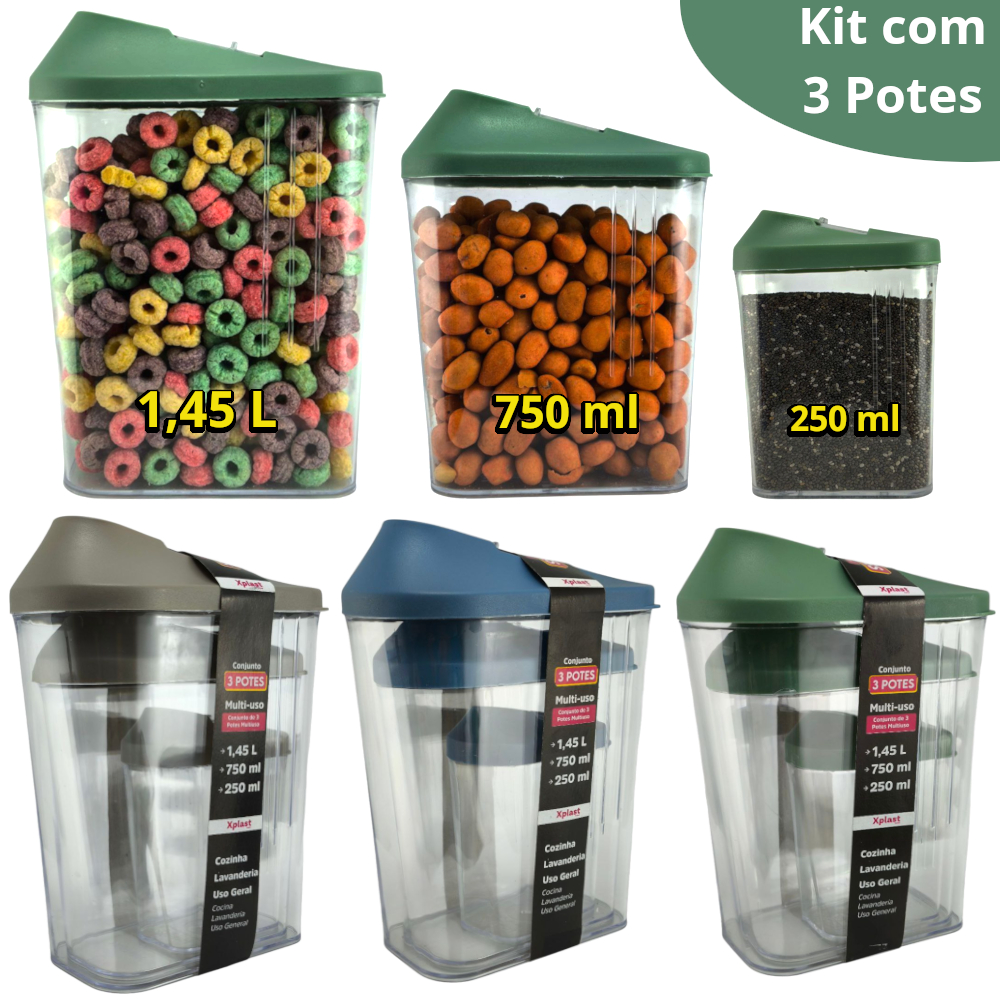 Kit com 3 POTES Acrilico Multi-uso - 1,45 L, 750 ml e 250 ml - Armazenamento de Alimentos em Oferta na Shopee