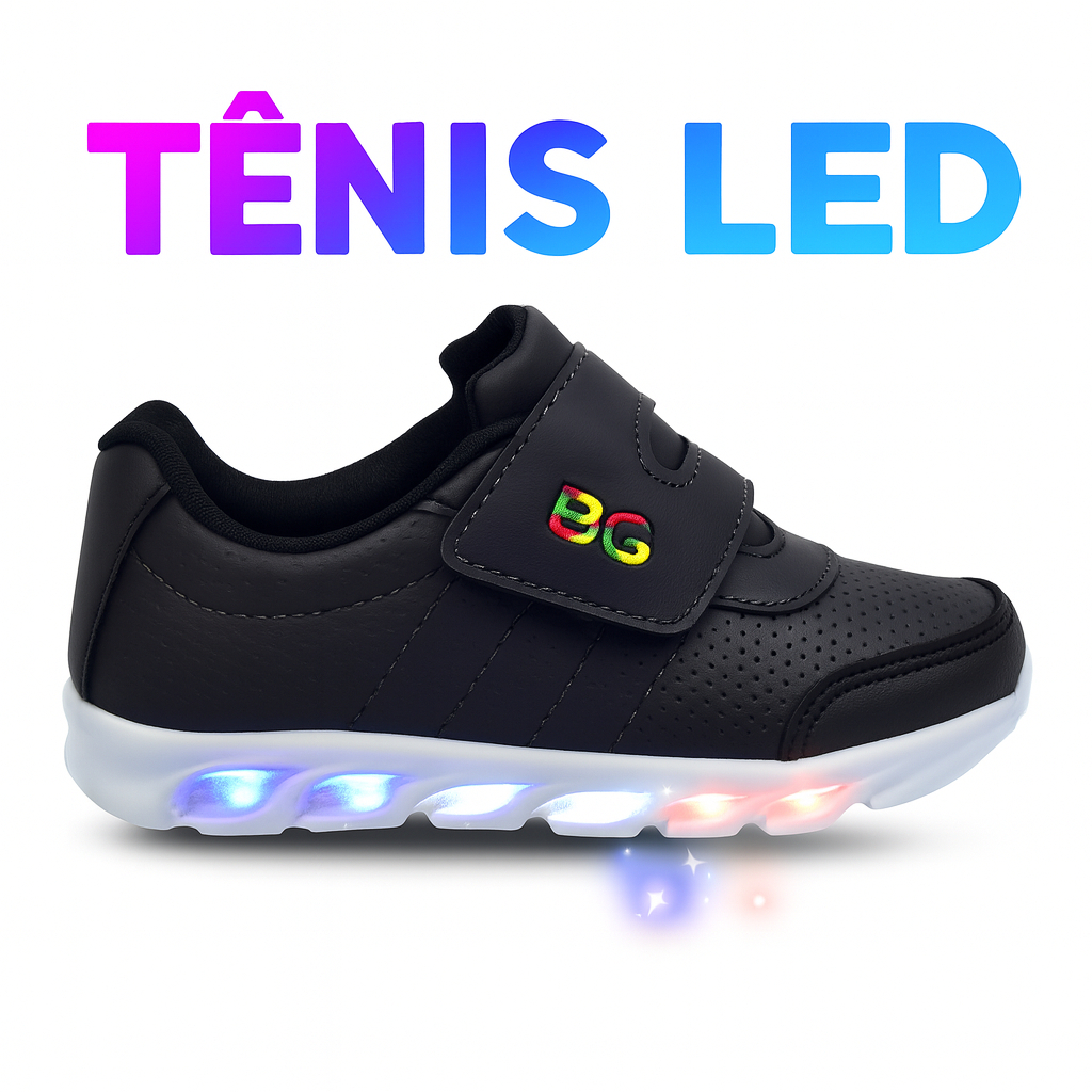 Tenis Menina Menino Velcro Sem Cadarço Calce Facil Leds na Sola Luzinhas Pisca Pisca