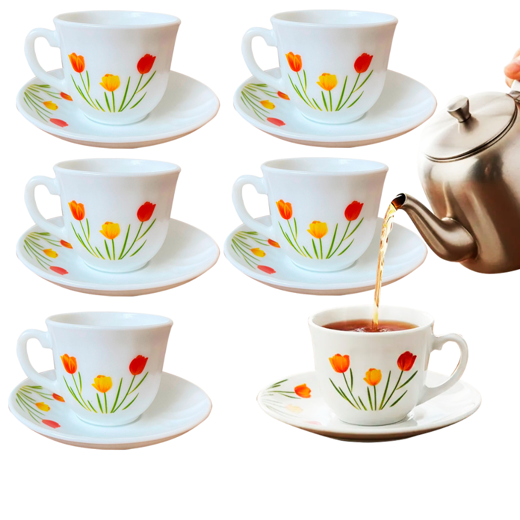 Kit Jogo de Xicaras com Pires - canecas de chá 12 peças / 6 xicaras + 6 Pires Fratelli Decorado 220ml em Oferta na Shopee