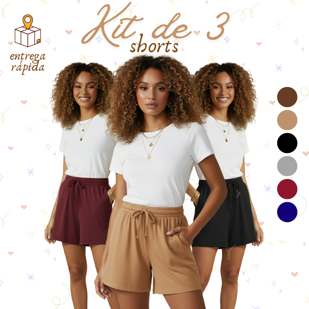 Kit 3 Short Feminino Viscolycra com Bolsos em Oferta na Shopee