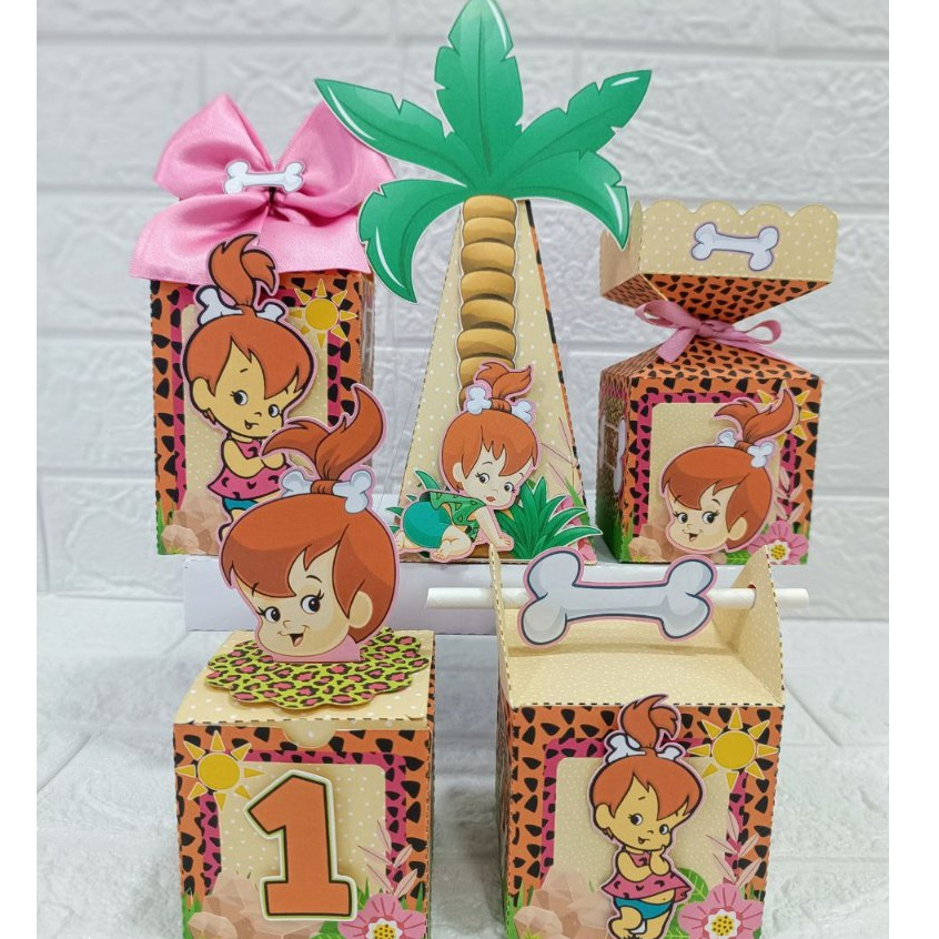 Kit 5 Caixinhas Personalizadas Pedrita Festa Infantil – Lembrancinha Tema Flintstones – Envio rápido e seguro