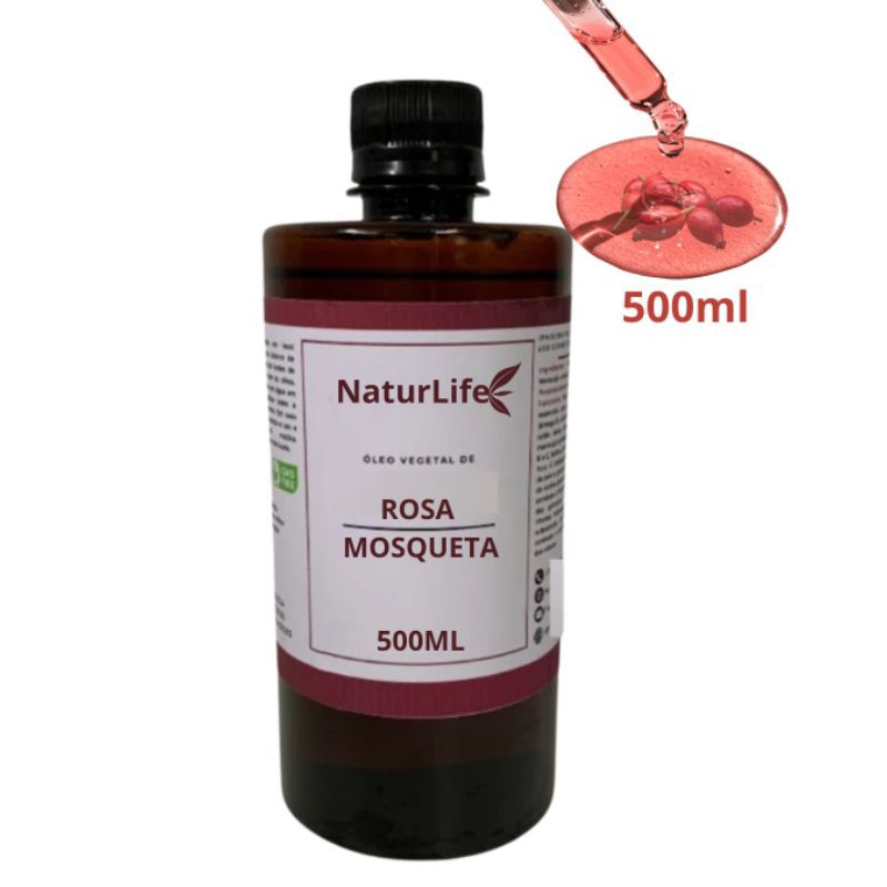 Óleo de Rosa Mosqueta 500ml VEGANO 100% Puro. Usar em massagem, cremes, sabonetes e cosméticos