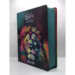 Bíblia Sagrada Letra Jumbo Full Color Com Harpa e Corinhos Leão Pintura