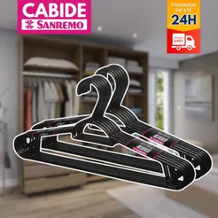 Cabide Reforçado Adulto p/ Pendurar Roupas Organizar Roupas Plástico Sanremo Easy 40cm Preto