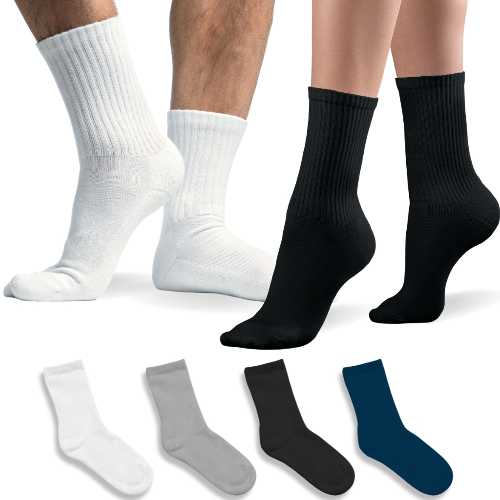 Kit Até 12 Pares Meia Cano Médio Respiravel Unissex Em Cores Sortidas