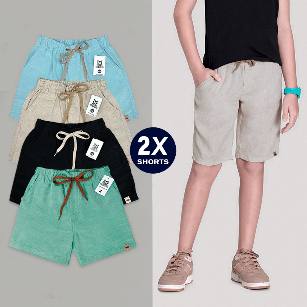 Kit 2 Bermudas Infantil Linho Menino Short Juvenil Premium