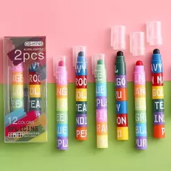Kit de 5 cores de marca-texto,giz cera,várias estampas e estilos recargas conectáveis e empilháveis