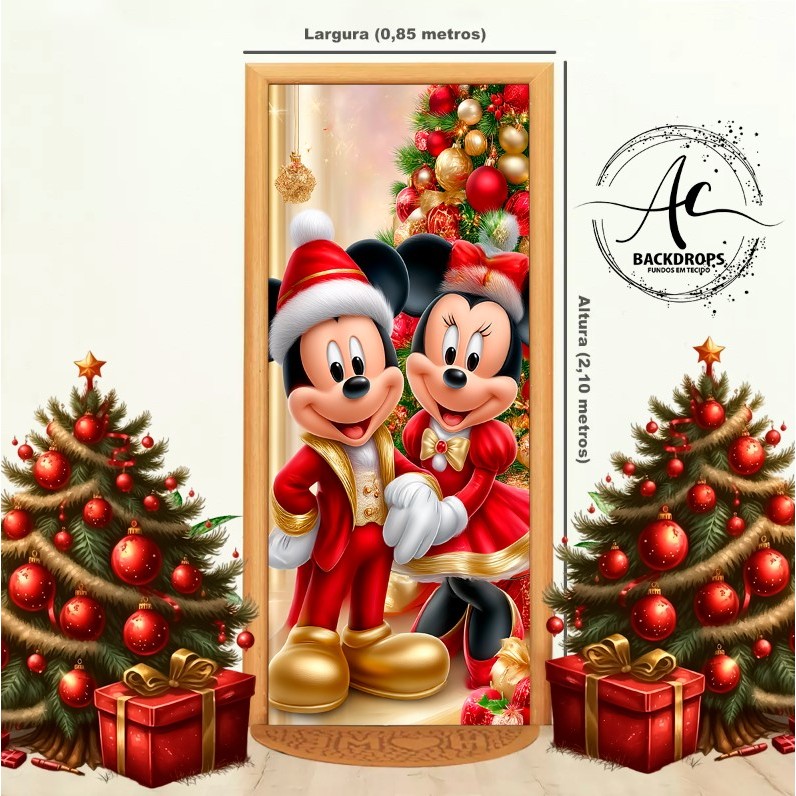 CAPA DE PORTA MICKEY E MINNIE NATAL EM TECIDO SUBLIMADO 3D DIVERSAS OPÇÕES