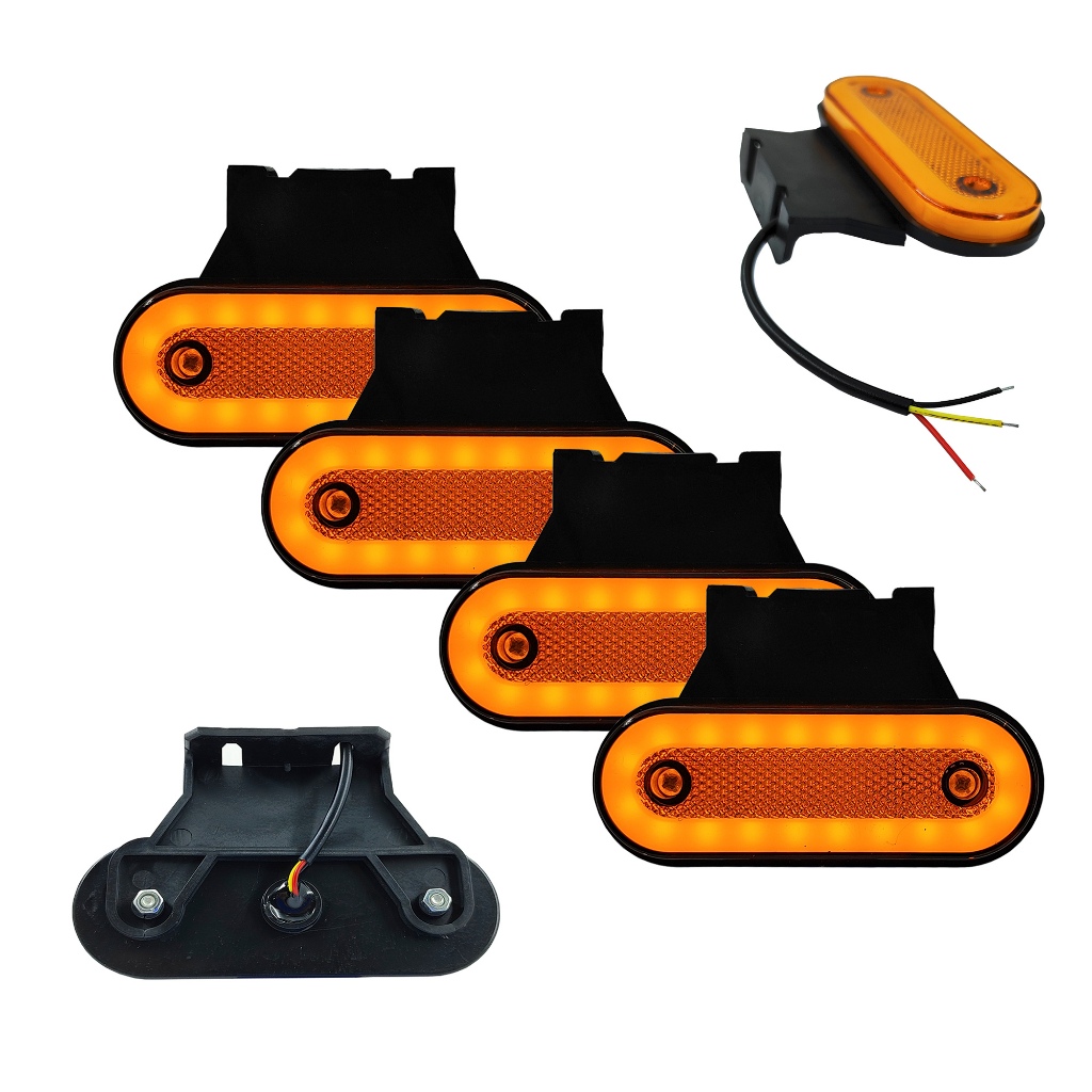 kit 4 Lanterna Led Lateral Carreta Suporte Amarela Com Suporte Bau Caminhao Carreta