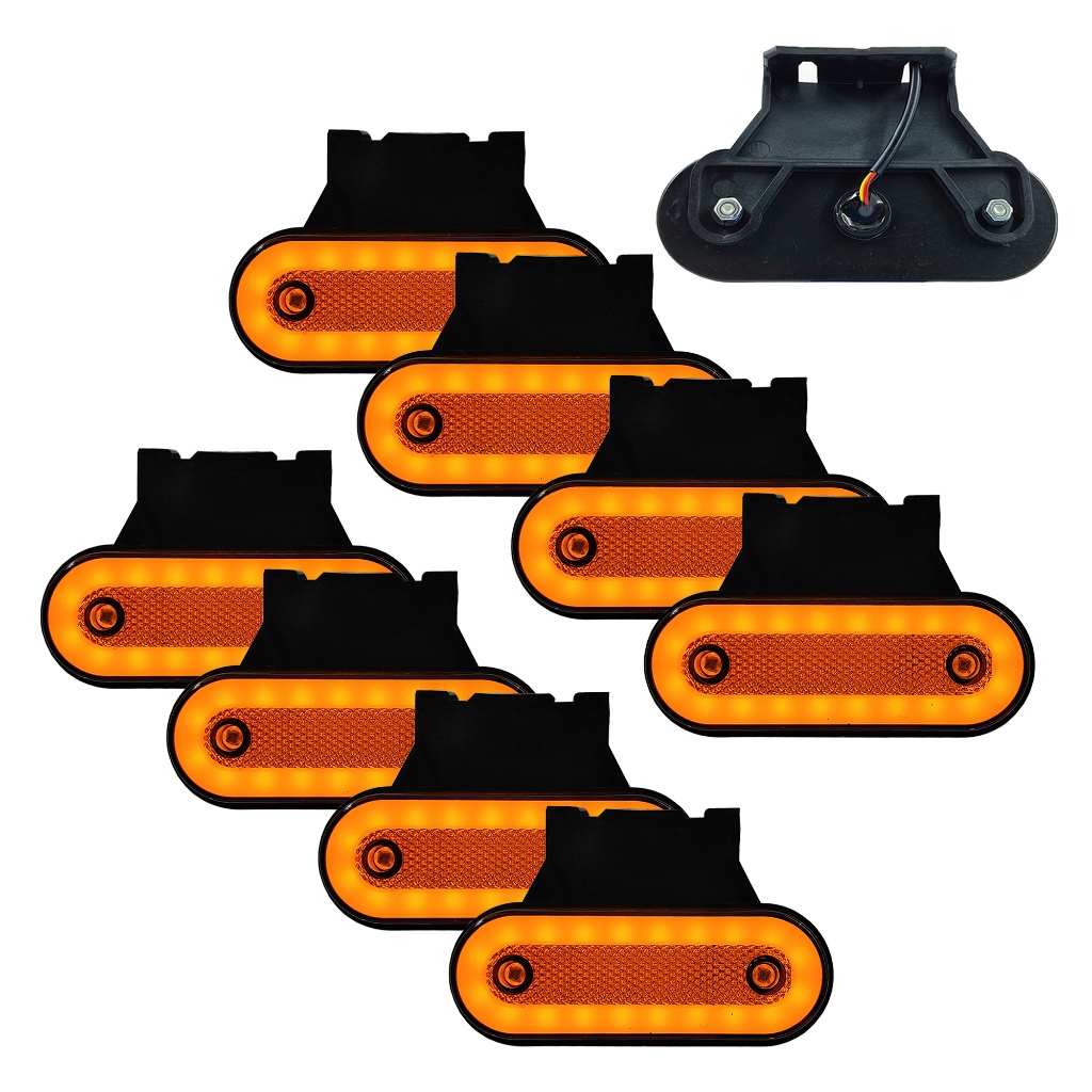 kit 8 Lanterna Led Lateral Carreta Suporte Amarela Com Suporte Bau Caminhao Carreta