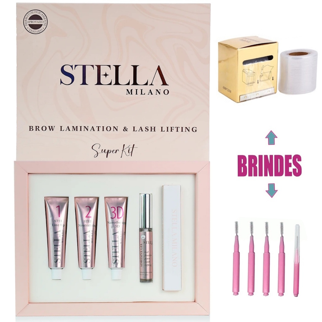 Super Kit Brow Lamination E Lash Lifiting Stella Milano 20g Nanotherapy 3D Adhesive Gel Cola Fix