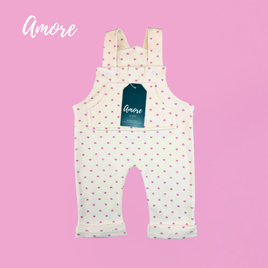 Jardineira para bebê Coração- Suedine 100% Algodão
