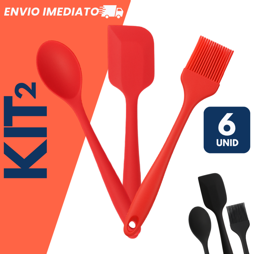 Kit 2 Utensílios Silicone Pincel Espátula Colher Cozinha Confeitaria Antiaderente Premium Cozinha