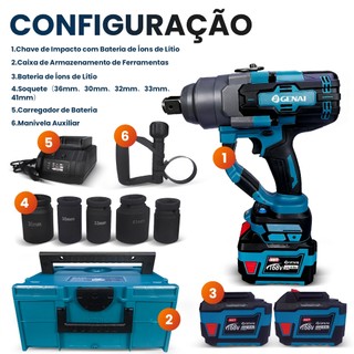 Chave de impacto sem escova de 21V/168V, torque de 2000 Nm/3000 Nm, motor sem escova de 1500 watts
