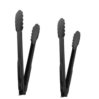 Kit 2 Pegadores de Inox Preto 25CM Pinça para Salada Cozinha Restaurante Carne Buffet Resistente