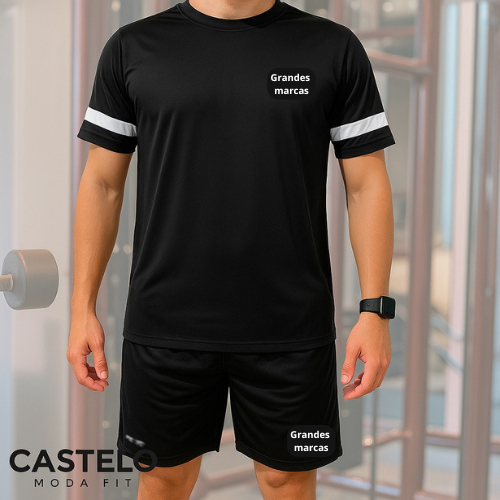 Conjunto de Academia Masculino kit Dry Fit Premium Camisa + Short Conjunto de Verão