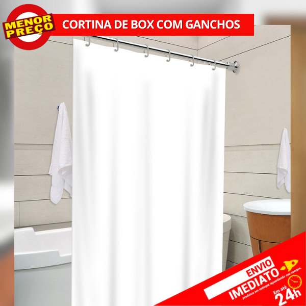 Cortina de Box Branca c/ Gancho 100% PVC Anti Mofo Resistente Alta Qualidade