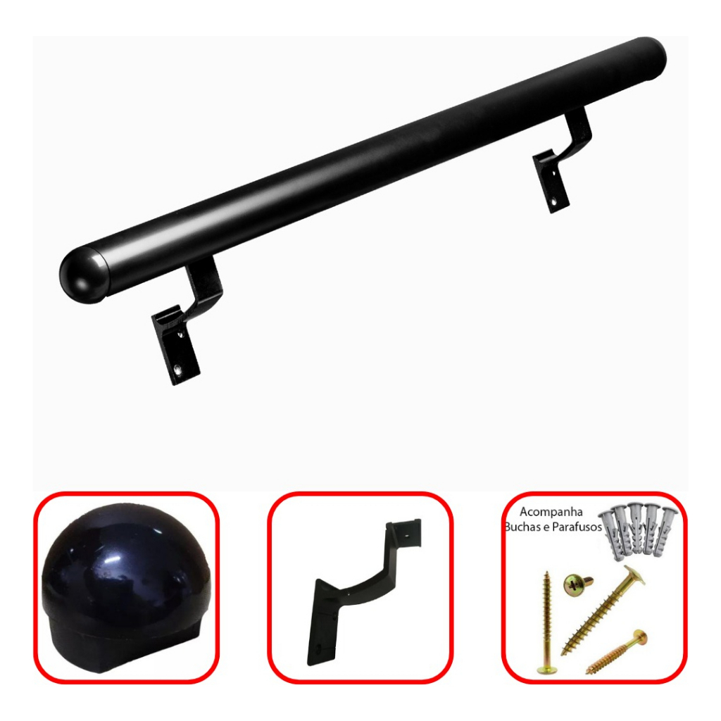 Corrimao De Parede Alumínio 1,20 Metros Com Suporte  Pronto Para Instalar