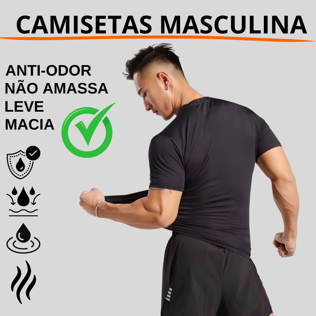 Camiseta Toque de Poliamida Masculina Anti Odor Não Amassa