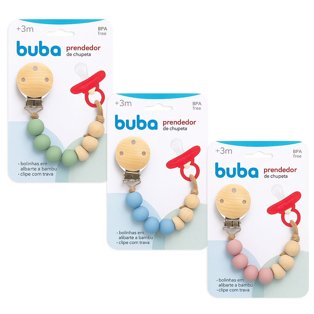 Prendedor De Chupeta Para Bebê Buba Silicone Bambu | Prendedor De Chupeta Infantil | Recem Nascido em Oferta na Shopee