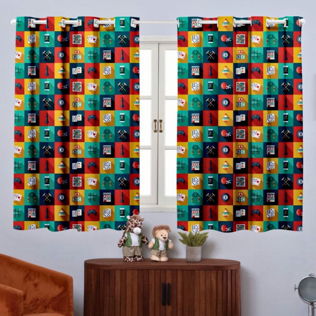 Cortina Quarto Infantil Criança Divertida Pequena Varao Simples Multi Jogos Gamer Domino Piao Sinuca
