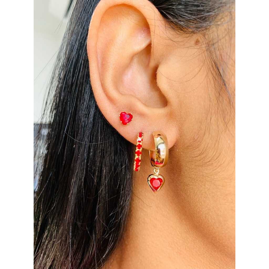 Trio Ponto de Luz Coração, Argola Cravejado e Argolinha Coração Dourado em Oferta na Shopee