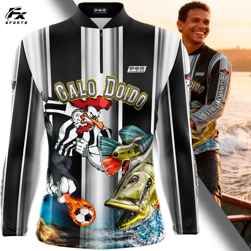 Camisa de Pesca  Marca Pqs Fishing - Futebol - Galo - Modelo 01 Peixe Tucunaré