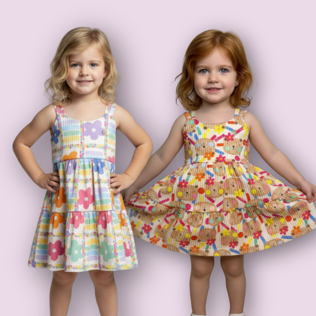 Vestido Infantil Menina combo 2 peças Verão Algodão vestidinho Fresquinho  feminino Estampado Sortido Fácil de Vestir