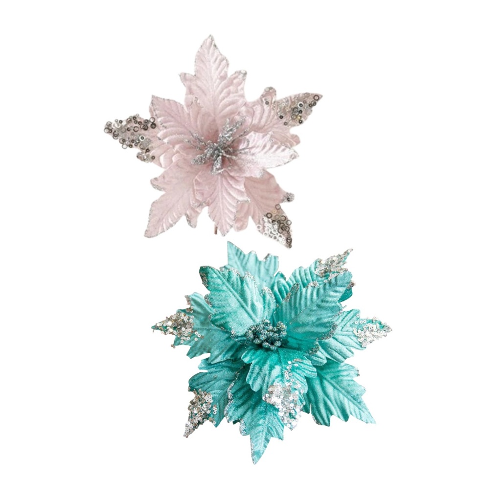 Flor artificial poinsetia com lantejoula e glitter – decoração natal Wincy