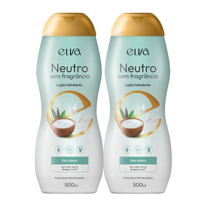 Kit 2 Creme Loção Hidratante Corporal Neutro Sem Fragrância 500ml Elva