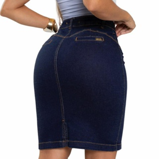 Saia Jeans midi secretaria Empina Bumbum Lycra Elastano alta qualidade em Oferta na Shopee