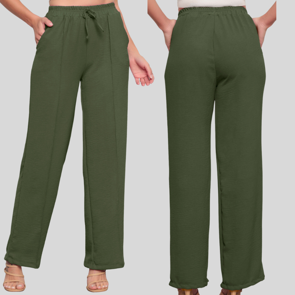 Calça Feminina Pantalona Elástico Na Cintura Tirinha Tecido Molinho Confortável Tendência