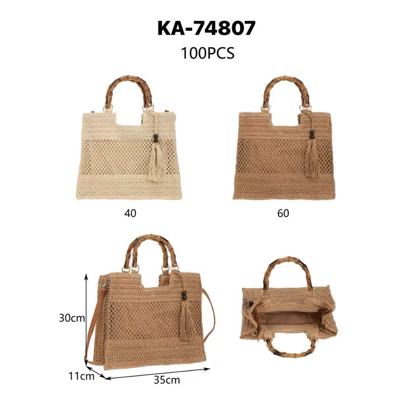 KA74807 BOLSA DE PALHA COM ALÇA DE BAMBU LANÇAMENTO em Oferta na Shopee