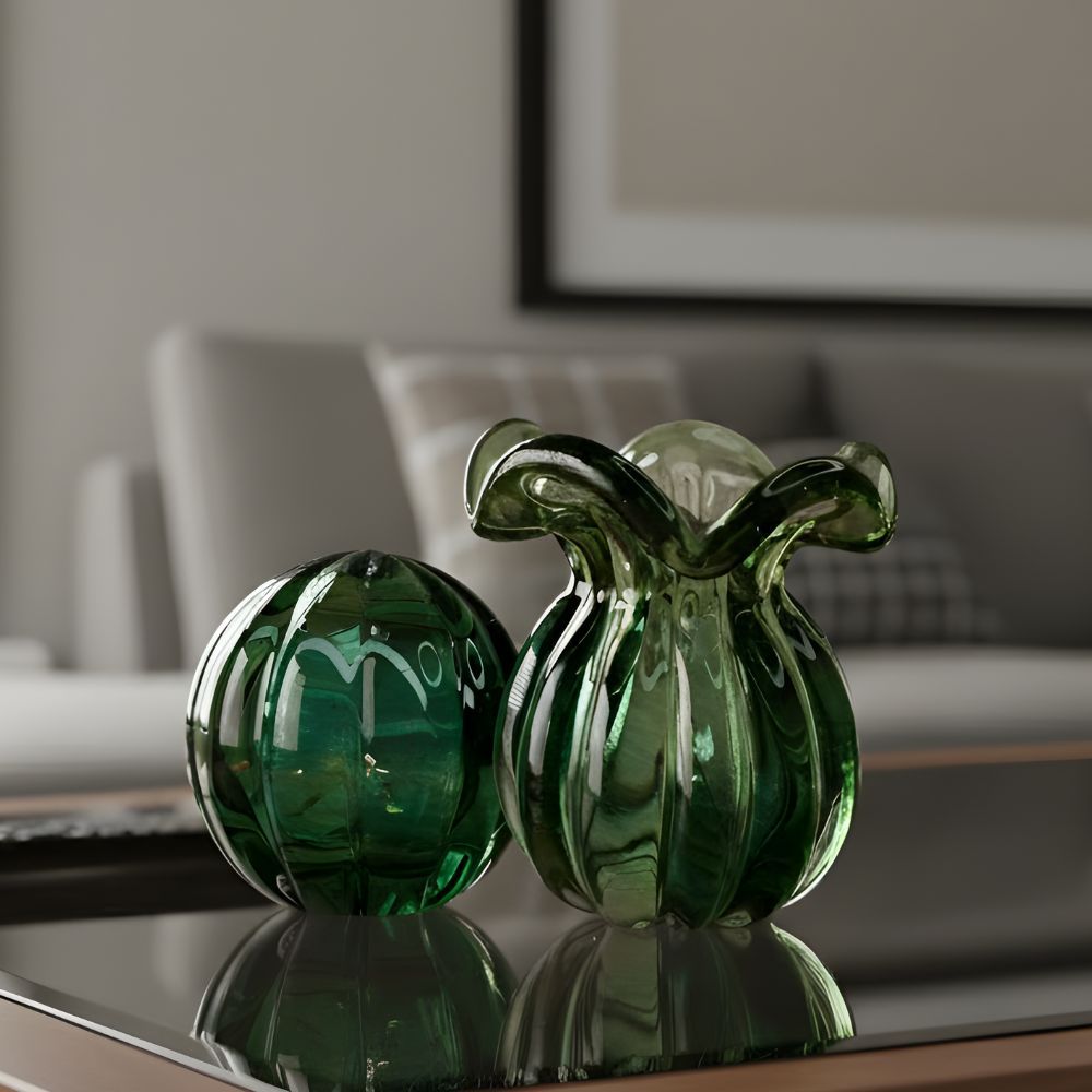 Kit 2 Peças Murano Artesanal Bola E Trouxinha Enfeite Centro De Mesa Sala Luxo Decoração Escritório