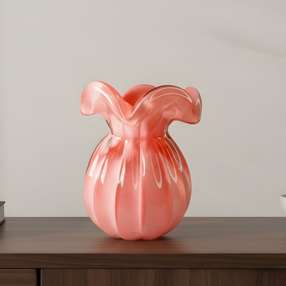 Vaso Murano Trouxinha Rosa Cristal Decoração Luxo Centro Mesa Aparador Vidro Artesanal Fino