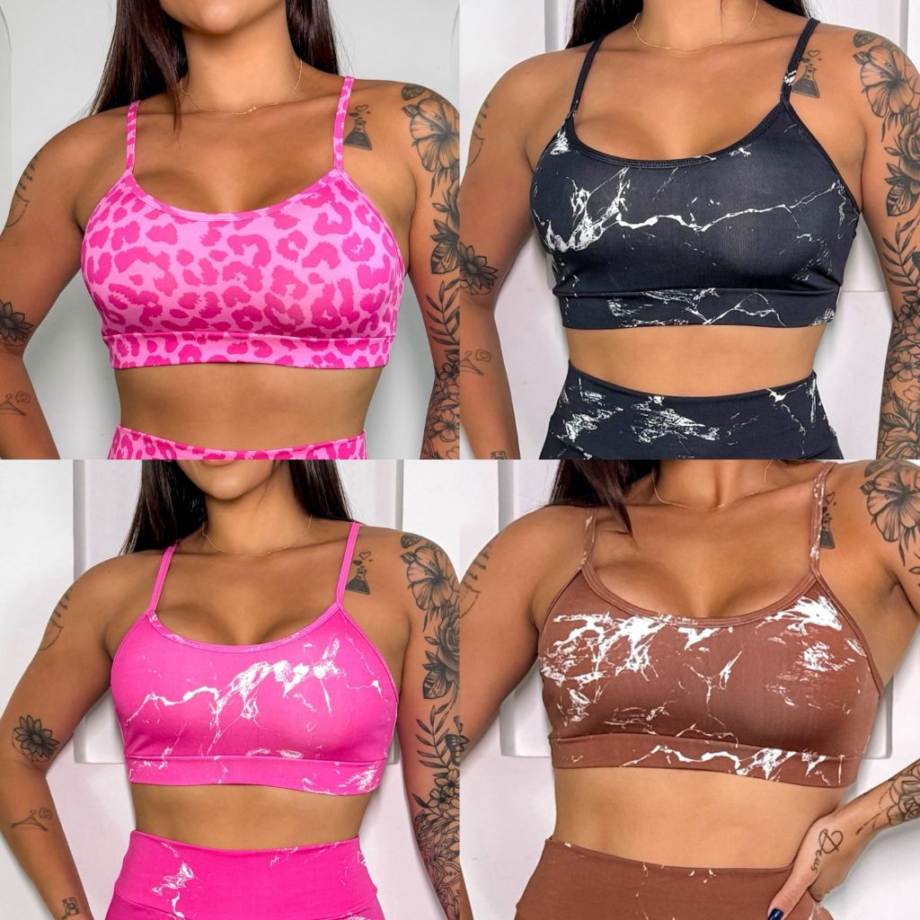 Top Fitness Feminino Alça Fina Academia Sem Bojo Treino e Caminhada Estampas Variadas