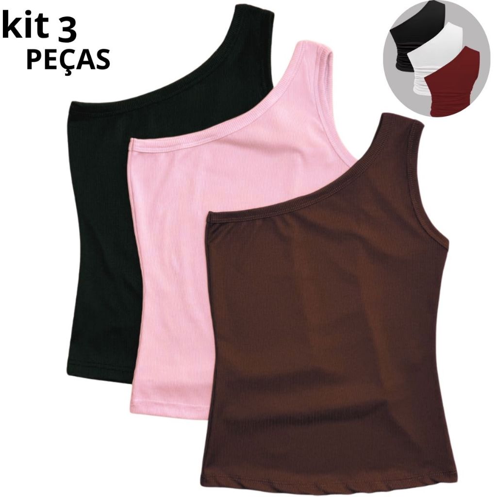 kit Blusas femininas Nula Manga Regata Um Ombro Casual em Oferta na Shopee
