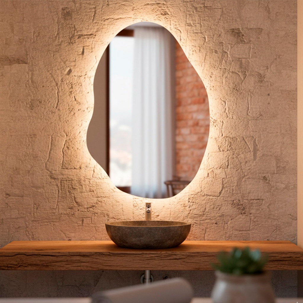 Espelho Decorativo de Parede Orgânico com Led Mod Rubi 55x75 para Sala Quarto Banheiro Hall em Oferta na Shopee