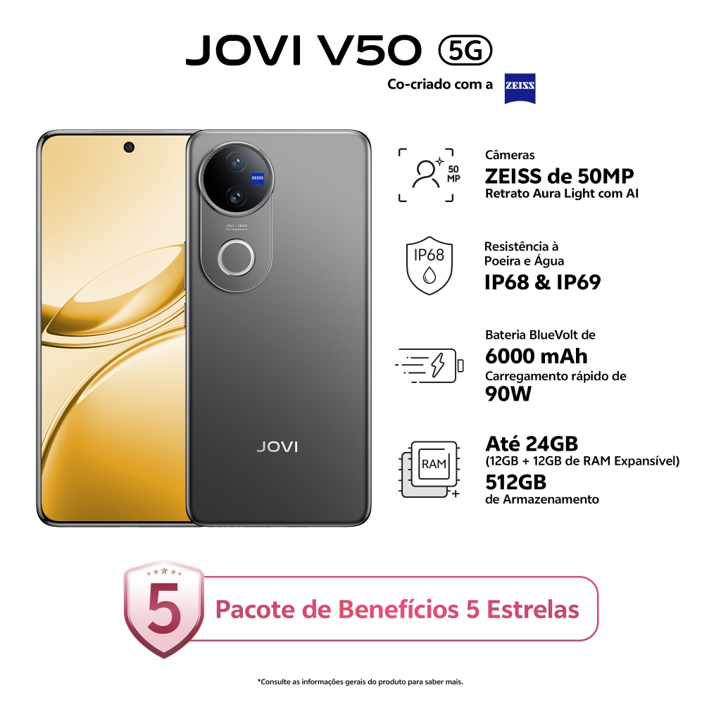 JOVI V50 5G 512GB, 12GB RAM, Câmera 50MP, Snapdragon 7 Gen3, Bateria 6000mAh em Oferta na Shopee