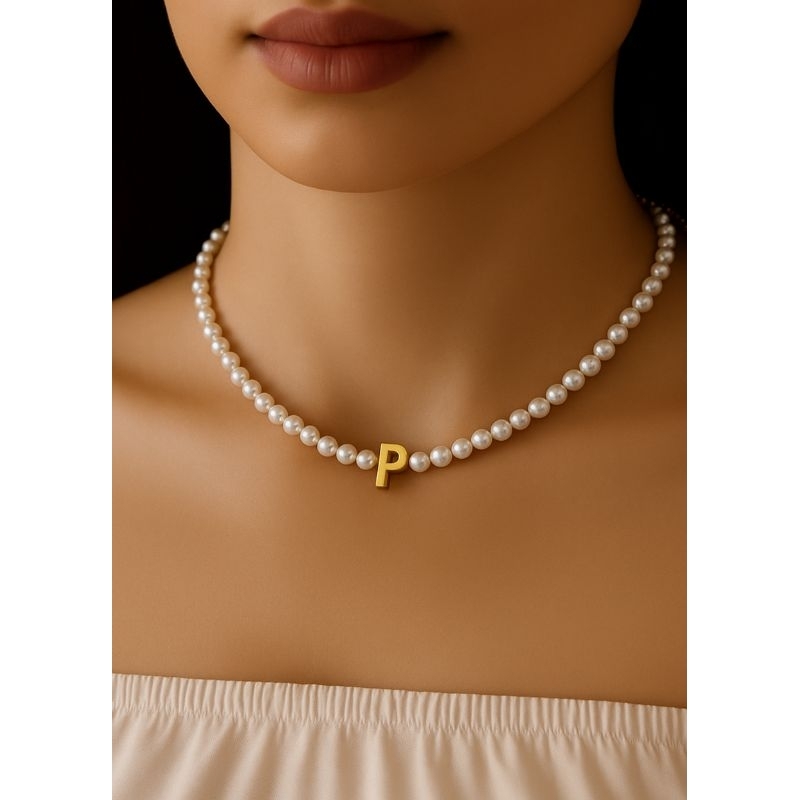 CHOKER FEMININO PÉROLAS COM LETRA INICIAL DOURADA COLAR PERSONALIZADO MODA ELEGANTE AJUSTÁVEL ROMÂNTICO em Oferta na Shopee