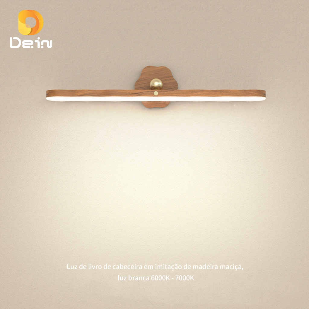 Luminária LED de Madeira USB Recarregável com Base Magnética para Quarto, Armário e Espelh...