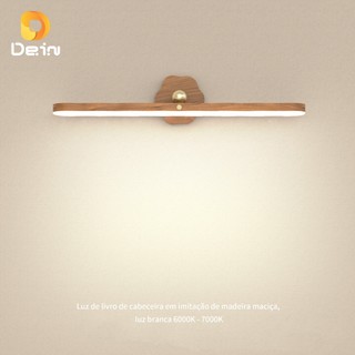 Luminária LED de Madeira USB Recarregável com Base Magnética para Quarto, Armário e Espelho