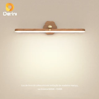 Luminária LED de Madeira USB Recarregável com Base Magnética para Quarto, Armário e Espelho