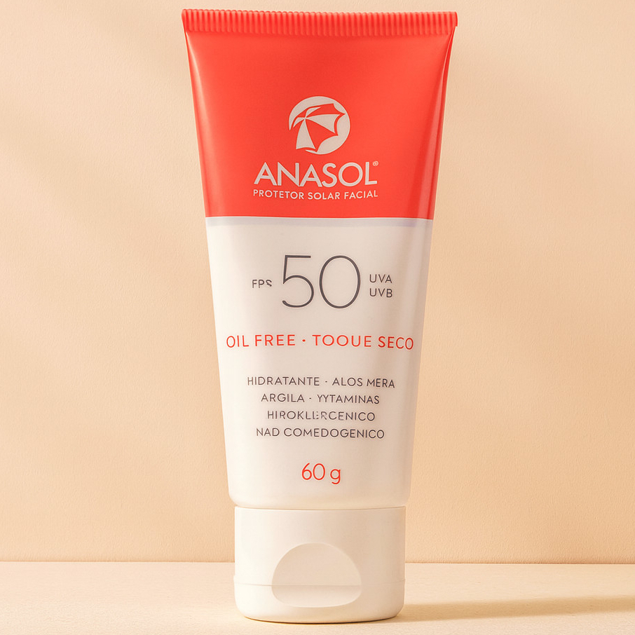 Anasol Protetor Solar Facial Toque Seco Oil Free FPS 50 60 g - Vegano em Oferta na Shopee